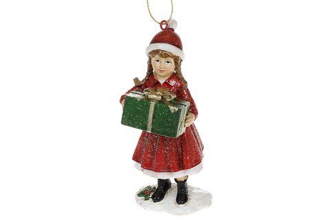 707-839 Decorative pendant Girl with a gift, 11cm, color - red