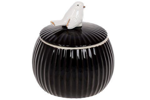 727-395 Porcelain container with figured bird 750ml, color - black gloss
