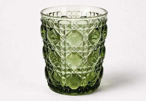 448-182 Glass with textured geometric relief, 300ml, color - olive green