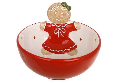 834-443 Ceramic bowl Gingerbread man 530 ml, color - red
