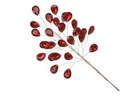 CR8-471 Decorative branch with crystals, 23cm, color - red