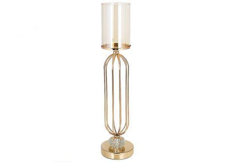 448-010 Metal candlestick with glass bulb, 10*44.5cm, color - gold