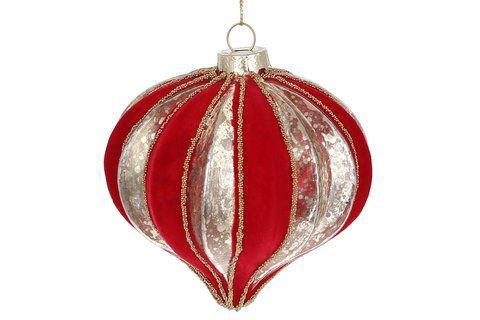 118-058 Christmas tree ornament in relief form "Red Velvet" 10cm, color - red with platinum
