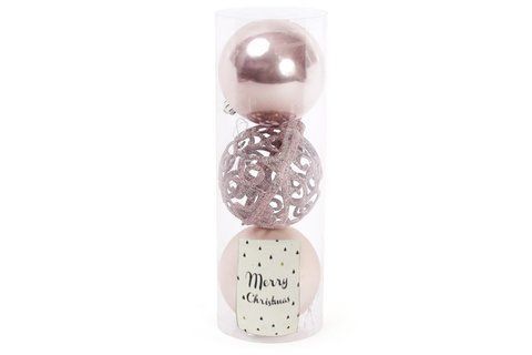 147-239 Set of Christmas tree balls Openwork 8cm, color - pink, 3pcs