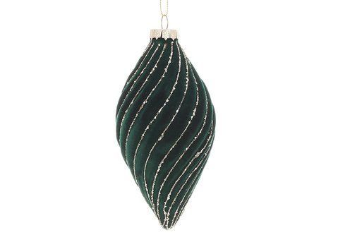 115-121 Twisted Christmas tree decoration Olive with velvet coating and glitter decor 6*13cm, color - dark green