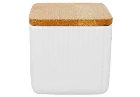 304-057 Ceramic jar 10*10*10cm white with bamboo lid