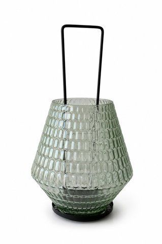 8087300 Glass candlestick with metal handle (H27cm)