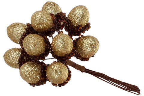 839-390 Decorative bouquet of acorns 10pcs, 12cm, color - gold