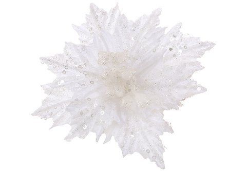 H39-177 Velvet Poinsettia flower in sequins 17cm, color - white