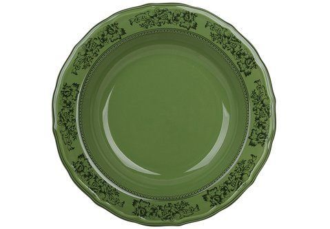 K305 Тарілка порцелянова супова D23.5*3.8см Heritage Toile Collection, колір - оливковий зелений 	K305 фото