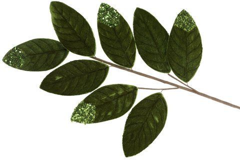 807-128 Decorative branch Velvet leaves 70cm, color - green