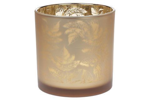549-143 Glass candlestick with a pattern of Leaves, color - brown, 15cm