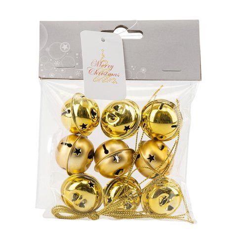 6040-013 Set of Christmas tree toys "Golden Bells" (9 pcs), 3 cm