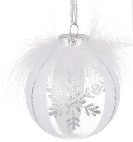 898-270 Plastic ball white snowflake, 8cm