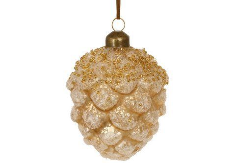 NY29-502 Christmas tree decoration made of glass Cone with ice spray 9.5cm, color - light brown
