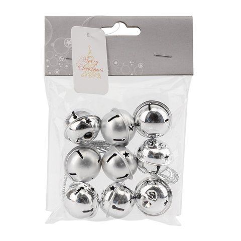 6040-015 Set of Christmas tree toys "Silver bells" (9 pcs), 3 cm