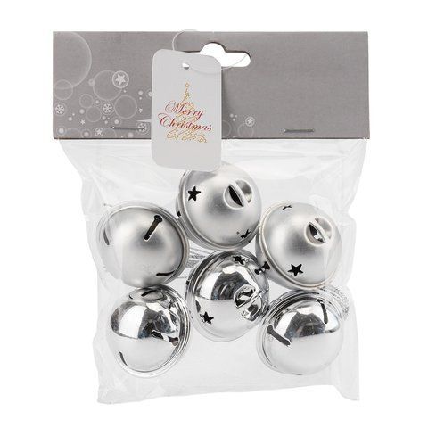 6040-016 Set of Christmas tree toys "Silver bells" (6 pcs), 4 cm