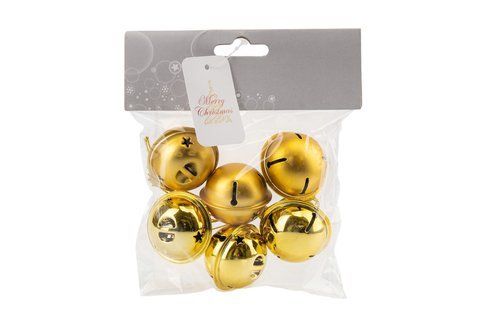 6040-017 Set of Christmas tree toys "Golden Bells" (6 pcs), 4 cm