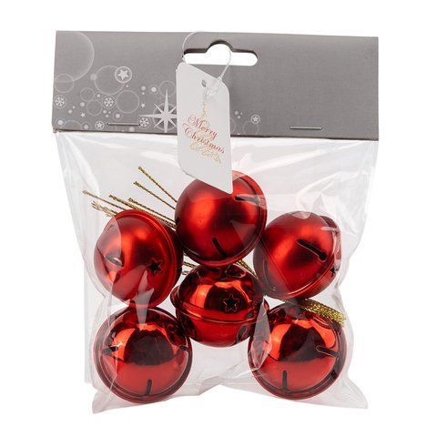 6040-018 Set of Christmas tree toys "Red Bells" (6 pcs), 4 cm