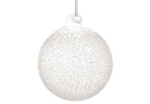 108-908 Christmas tree ball made of clear glass 8cm with snow effect