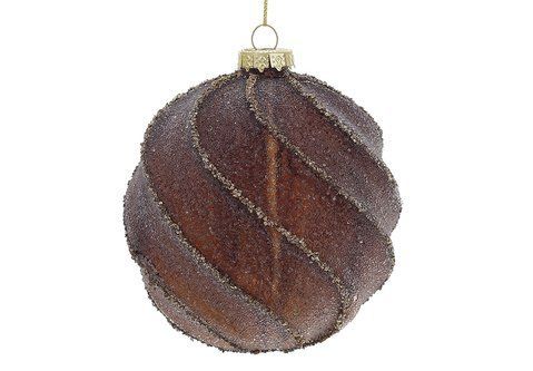 108-080 Christmas tree ball, twisted shape, 10cm, sugar coated, color - mocha