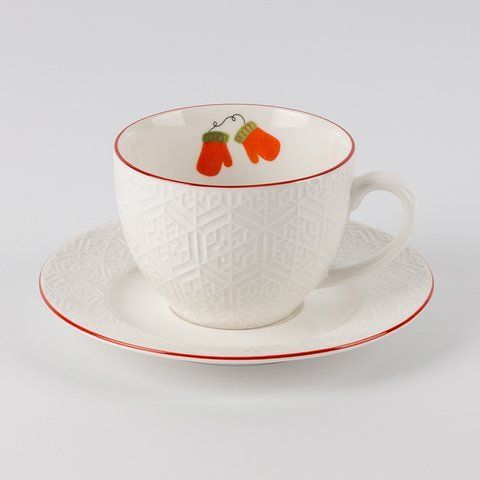 6035-003 Mug with saucer "Warm gloves", 230 ml