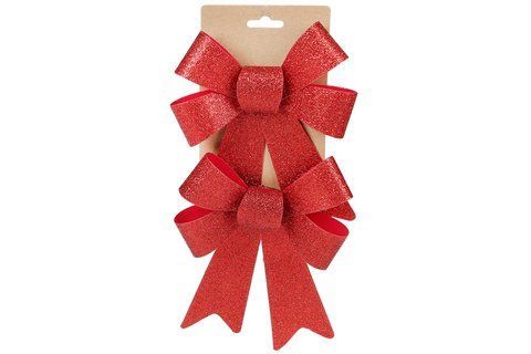 821-043 Set (2 pcs) of decorative bows 14*20cm, color - shiny red