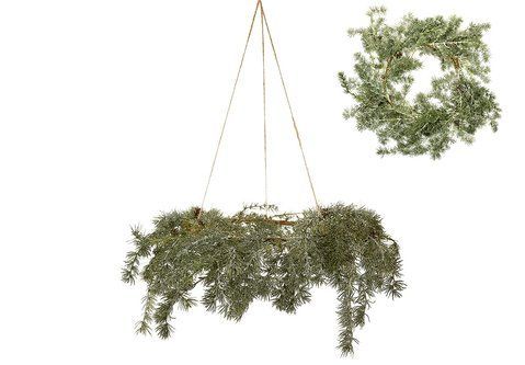 122-232 Hanging cedar wreath with cones with ice effect D70, H74cm