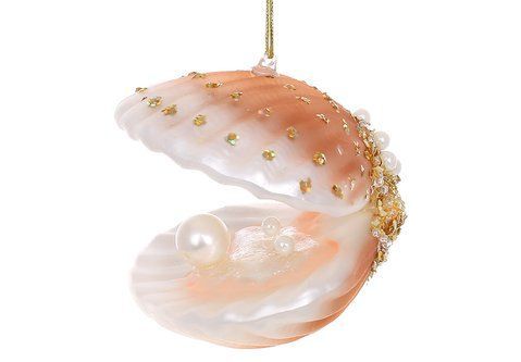 NY29-479 Christmas tree decoration made of glass Shell with pearl and beads 7.5cm, color - pearl terracotta