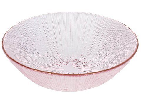 992-181 Glass salad bowl Fleur D16.5*5cm, color - pink with gold rim
