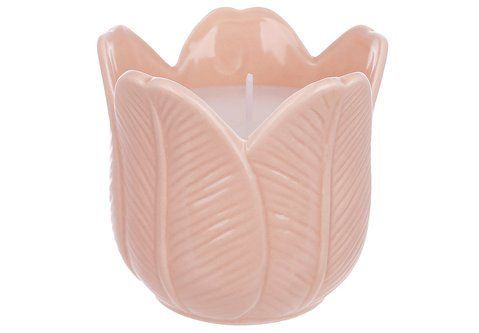727-599 Porcelain candlestick Tulip with wax candle, D9*8cm, color - pale pink
