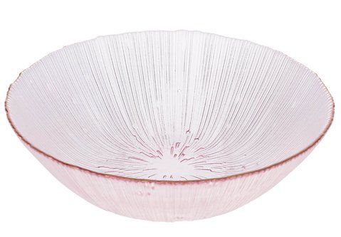 992-182 Glass salad bowl Fleur D24.5*7cm, color - pink with gold rim