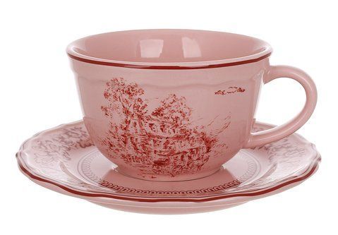 K313  Набір порцеляновий чашка з блюдцем 250мл Heritage Toile Collection, колір - винтажний рожевий K313 фото