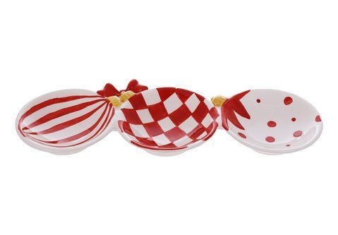 834-403 Ceramic plate Christmas ball, 31.3*11*3.3cm, color - white with red