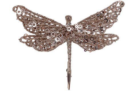 839-512 Christmas tree decoration on a clip Dragonfly, 17cm, color - mocha glitter