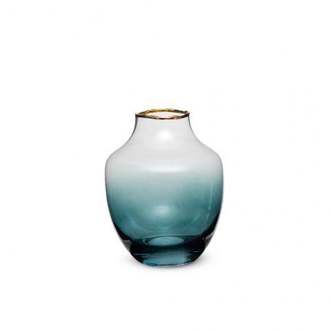 111016 Smoky blue vase with gold neck, 16*5 cm