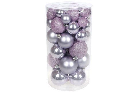 147-255 Set of Christmas balls, color - pale purple, 40pcs - 6cm, 5cm, 4cm, 3cm: 4pcs - pearl, 3pcs - glitter, 3pcs - matte for each size