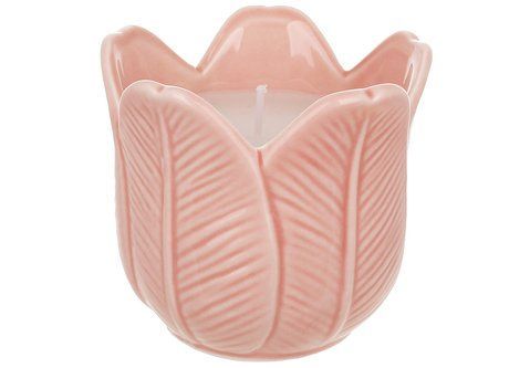 727-700 Porcelain candlestick Tulip with wax candle, D9*8cm, color - pink