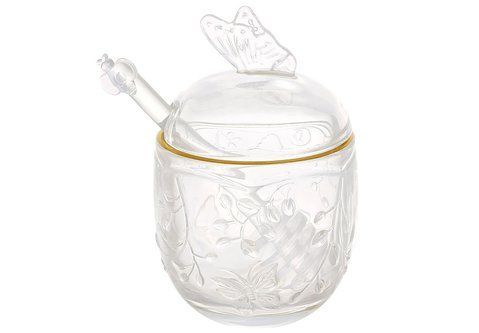 992-402 Honey jar made of transparent glass with gold rim 250ml Butterfly