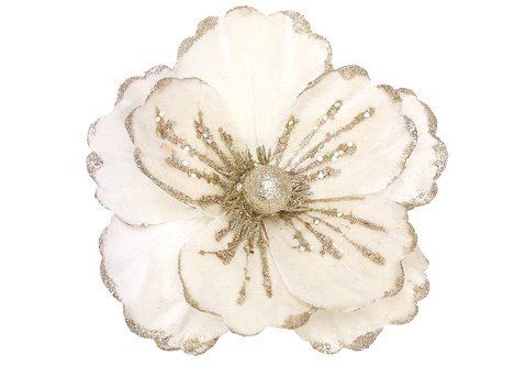 H39-304 Velvet Camellia flower with glitter 21cm, color - champagne
