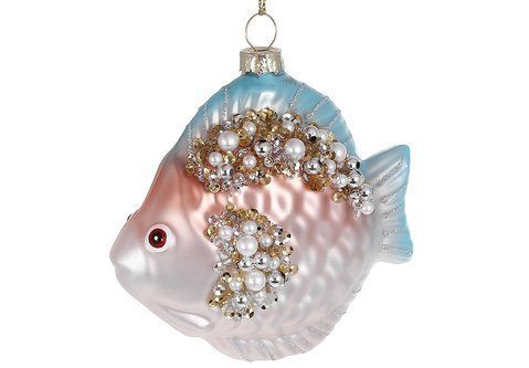115-178 Christmas tree decoration Fish with decor made of beads, pearls, glitter 9*9cm