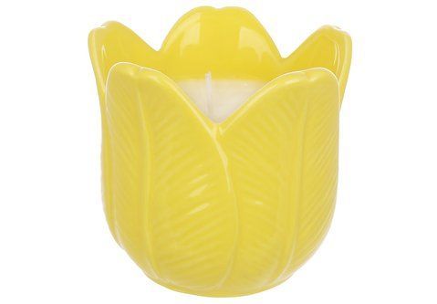 727-597 Porcelain candlestick Tulip with wax candle, D9*8cm, color - yellow