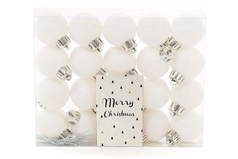 147-100 Set of Christmas tree balls 3cm, color - white with glitter, 20pcs
