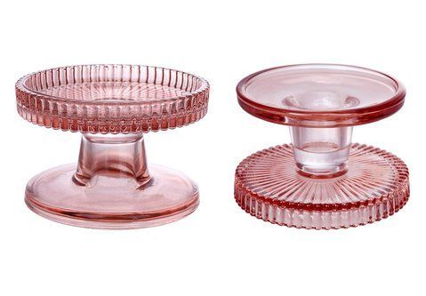 133-021 Double-sided glass candlestick for thin and cylindrical candles, D10*6.5cm, color - pale pink