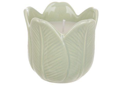 727-598 Porcelain candlestick Tulip with wax candle, D9*8cm, color - light green