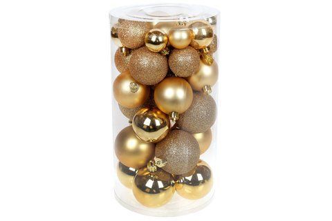 147-344 Set of Christmas balls, color - gold, 40pcs - 6cm, 5cm, 4cm, 3cm: 4pcs - gloss, 3pcs - matte, 3pcs - glitter for each size