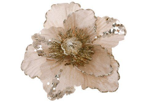H39-134 Velvet flower Magnolia in sequins 15cm, color - beige