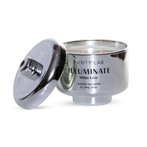 113408 Candle in a glass candlestick Serenity Platinum White Cosy 240g