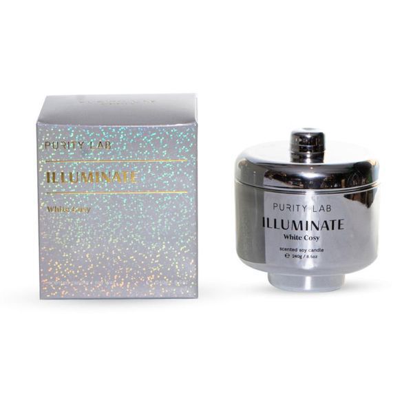 113408 Candle in a glass candlestick Serenity Platinum White Cosy 240g