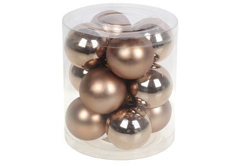 147-454 Set of Christmas tree balls 4cm, color - caramel mocha, 12pcs: glossy, matte - 6pcs each